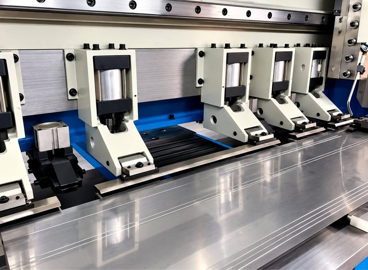 Clamps and back gauge of the CNC V-grooving machine
