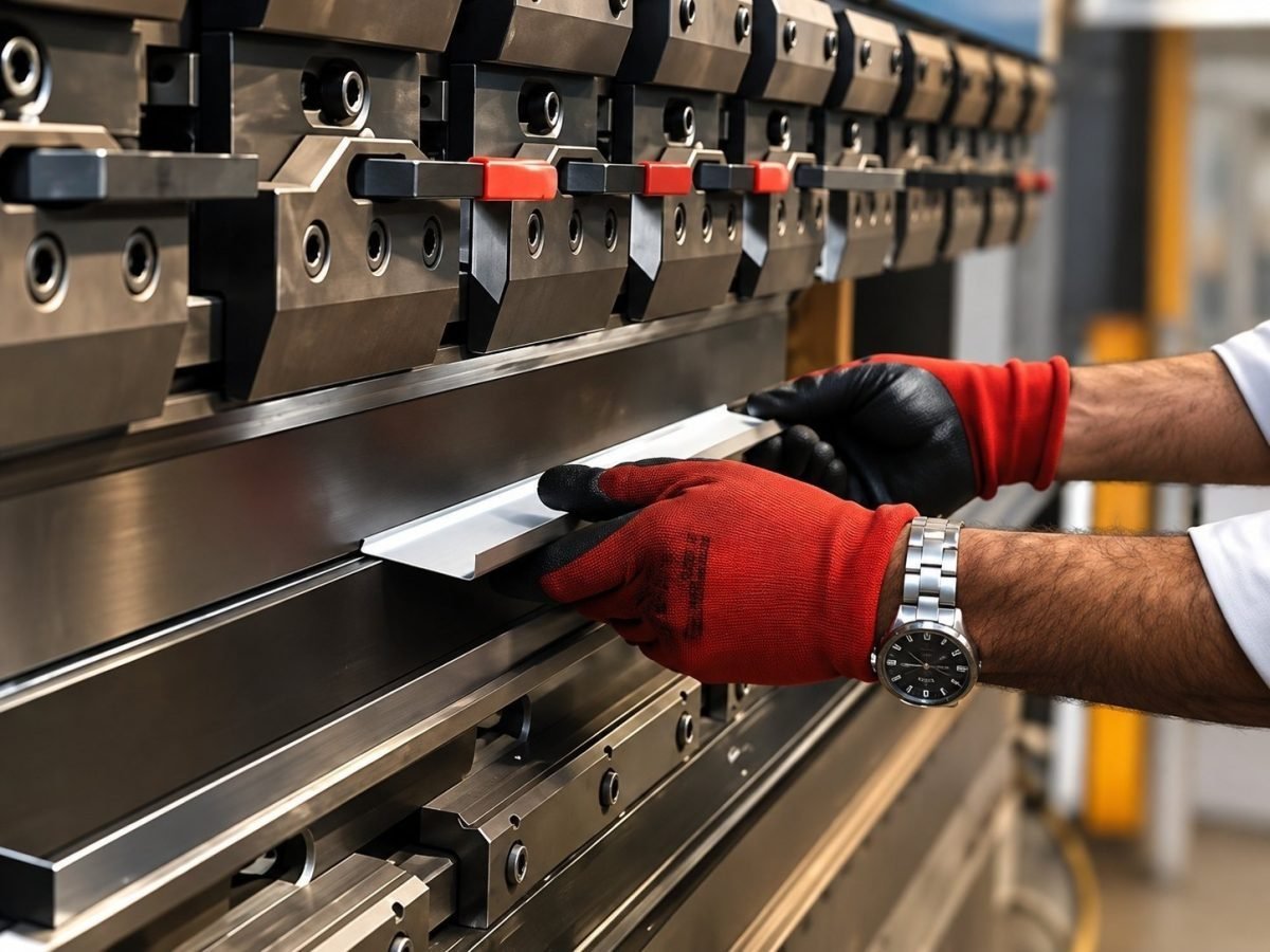Sheet placed against the back gauge of the CNC press brake