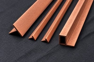 Set of brushed copper profiles: angle, edge trims and box section