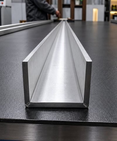 Illustration: custom U channel in brushed stainless steel