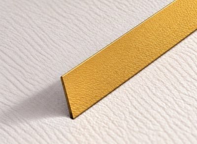 Illustration: flat patti strip in brushed brass on a textured surface