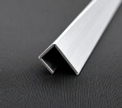 Stainless steel J profile with a hairline finish, end view