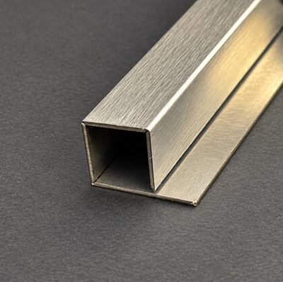 Illustration: square box section in brushed stainless steel