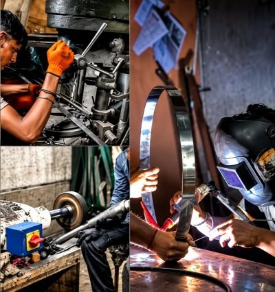 Drilling, welding and polishing stainless steel in the workshop