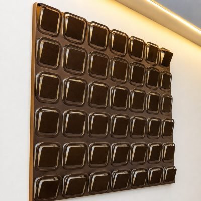 3D folded façade panel with square relief, bronze finish