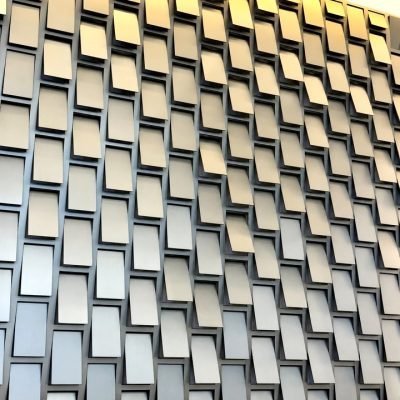 Kinetic façade panel with angled tiles, angled view
