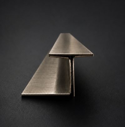 Floor transition strip in brushed stainless steel, end view