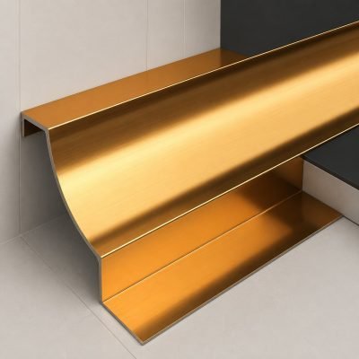 Illustration: skirting profile in brass finish, end view