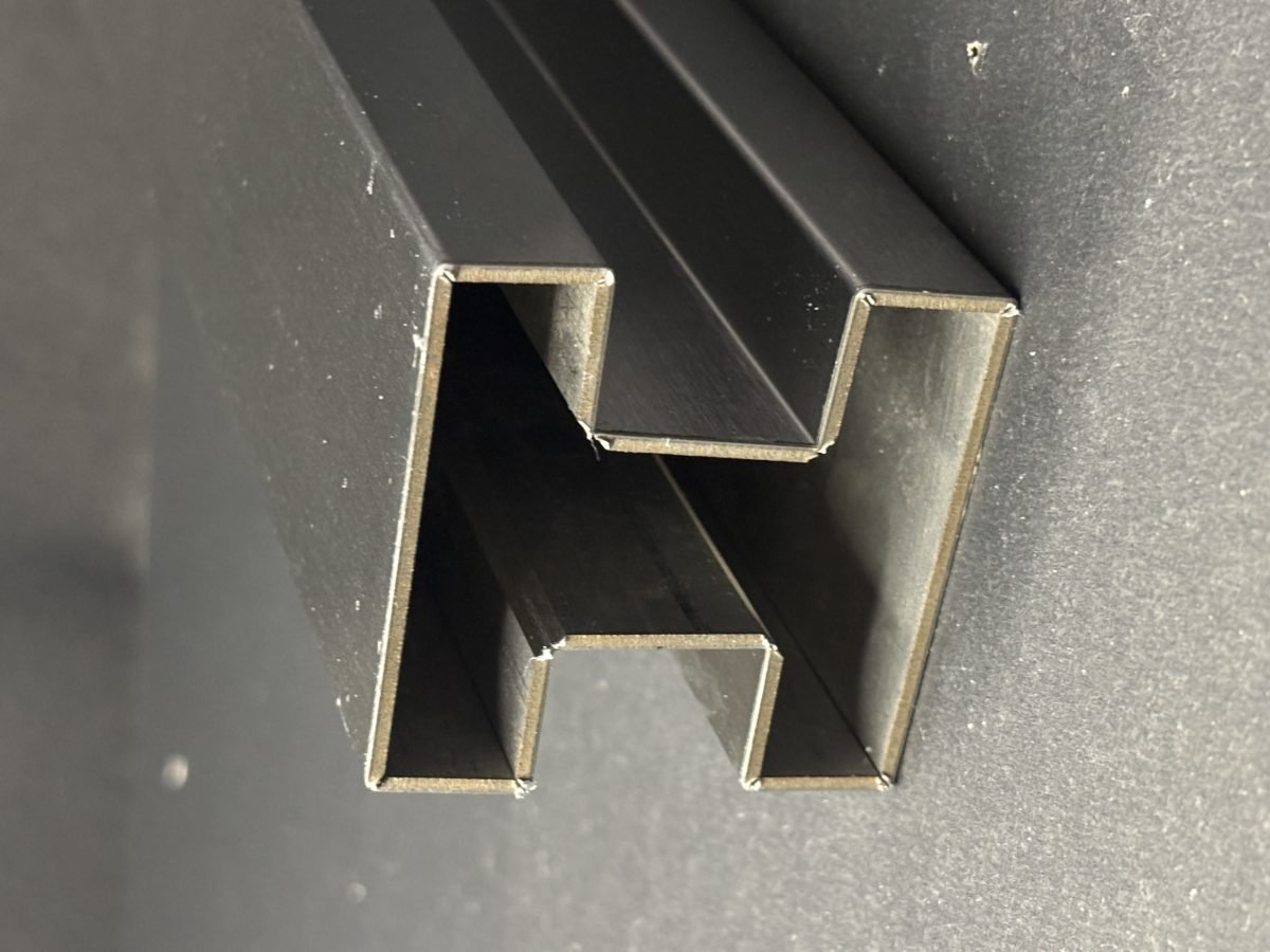 Stainless steel glass housing channel, end view
