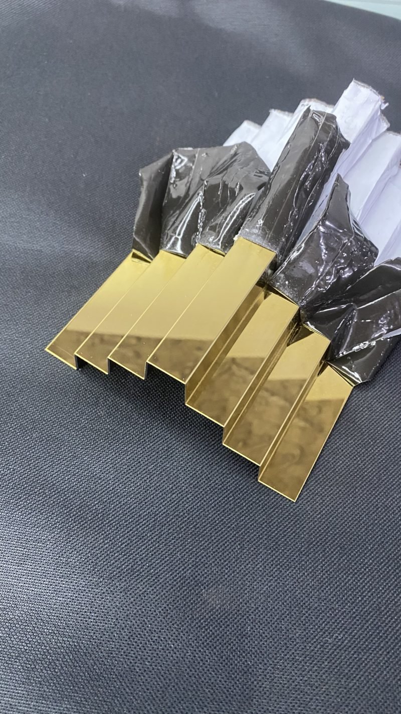 PVD gold samples: the finish goes on after the fold, so the arris stays crisp