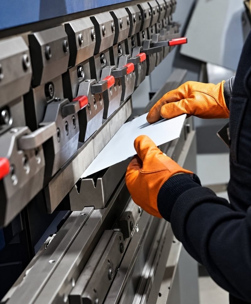 Bending a stainless steel sheet on the CNC press brake