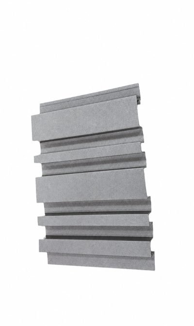 Grey textured aluminium louver profile with a stepped section