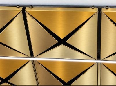 Brass-finish triangular ceiling panels, detail