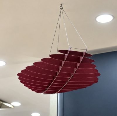 Maroon layered feature ceiling element, suspended — Feature Ceiling · Metal Ceilings