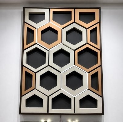 Honeycomb ceiling panel with hexagon cells in bronze and champagne finishes