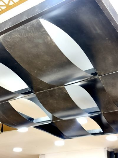 Wave pattern metal ceiling panels, detail