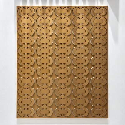 3D coin shingles in brass finish, full panel