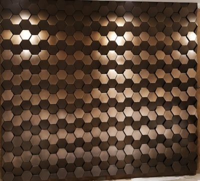 Hexagonal shingles in bronze finish, wall panel — Hexagonal Shingles · Metal Shingles