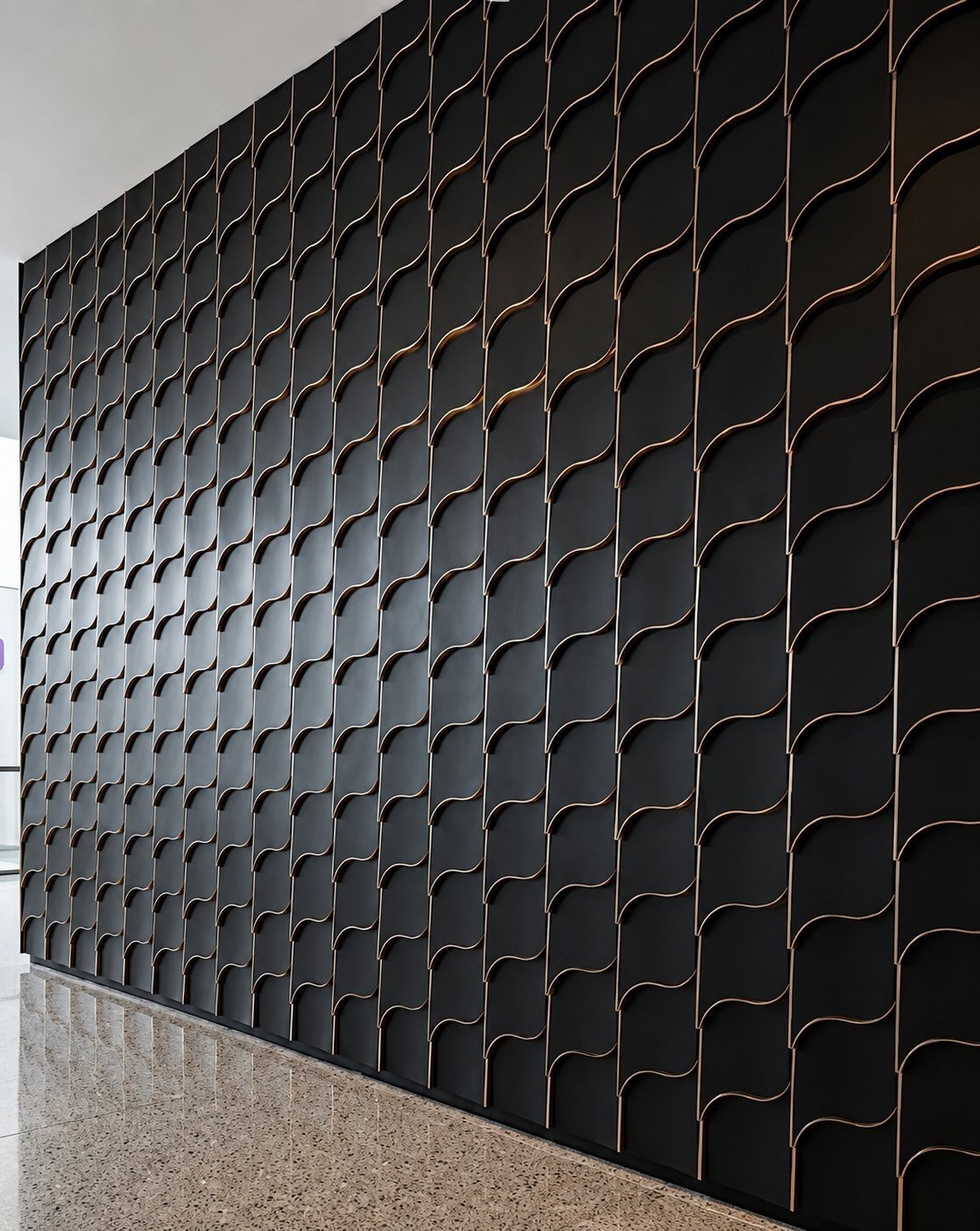 Wave pattern shingles in black, wall detail