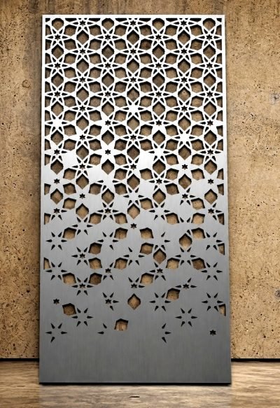 Brass-finish framed grid partition, installed