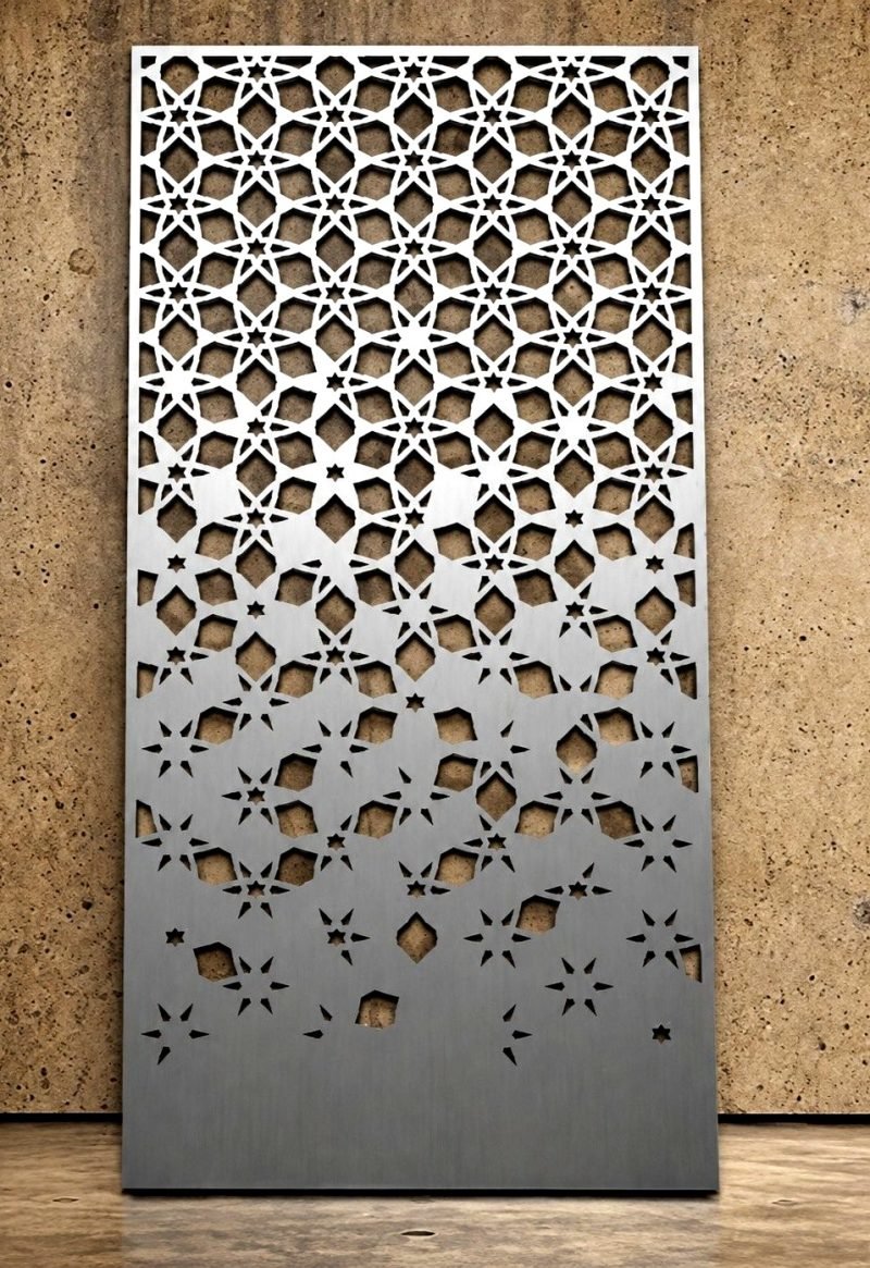 Metal screen with a gradient star pattern, grey
