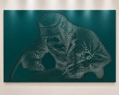 Custom perforation pattern panel with a picture motif in teal, second view