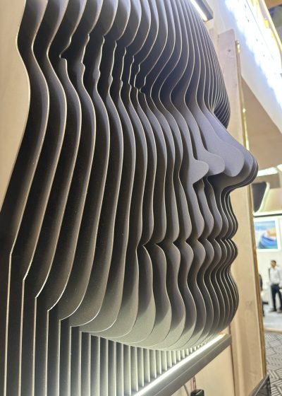 Parametric fin wall panel forming a face, close side view