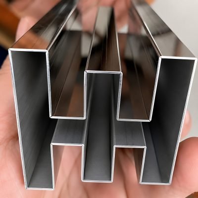Stainless steel box sections held in the hand — Square & Rectangular Pipe Profile · Architectural Profiles