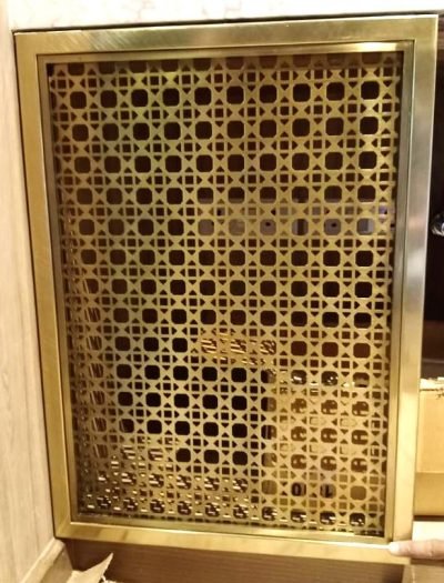 A gold cane pattern screen panel — Metal Screens · Partitions